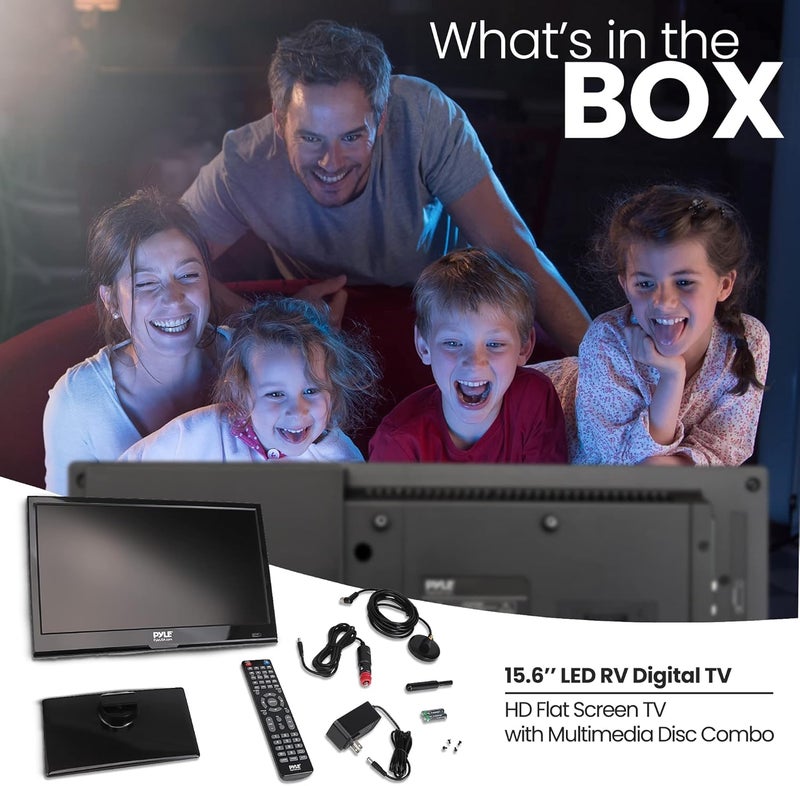 Pyle تلفاز LED مسطح 15.6 بوصة، تلفاز صغير بدقة 1080 بكسل للسيارات، المنازل، وRV، HDMI، RCA، مجموعة DVD مدمجة، محول 12/24 فولت، تلفاز قابل للتعليق على الحائط مع جهاز تحكم عن بعد، متوافق مع ماك وPC، شاشة رفيعة، أسود - Image 2